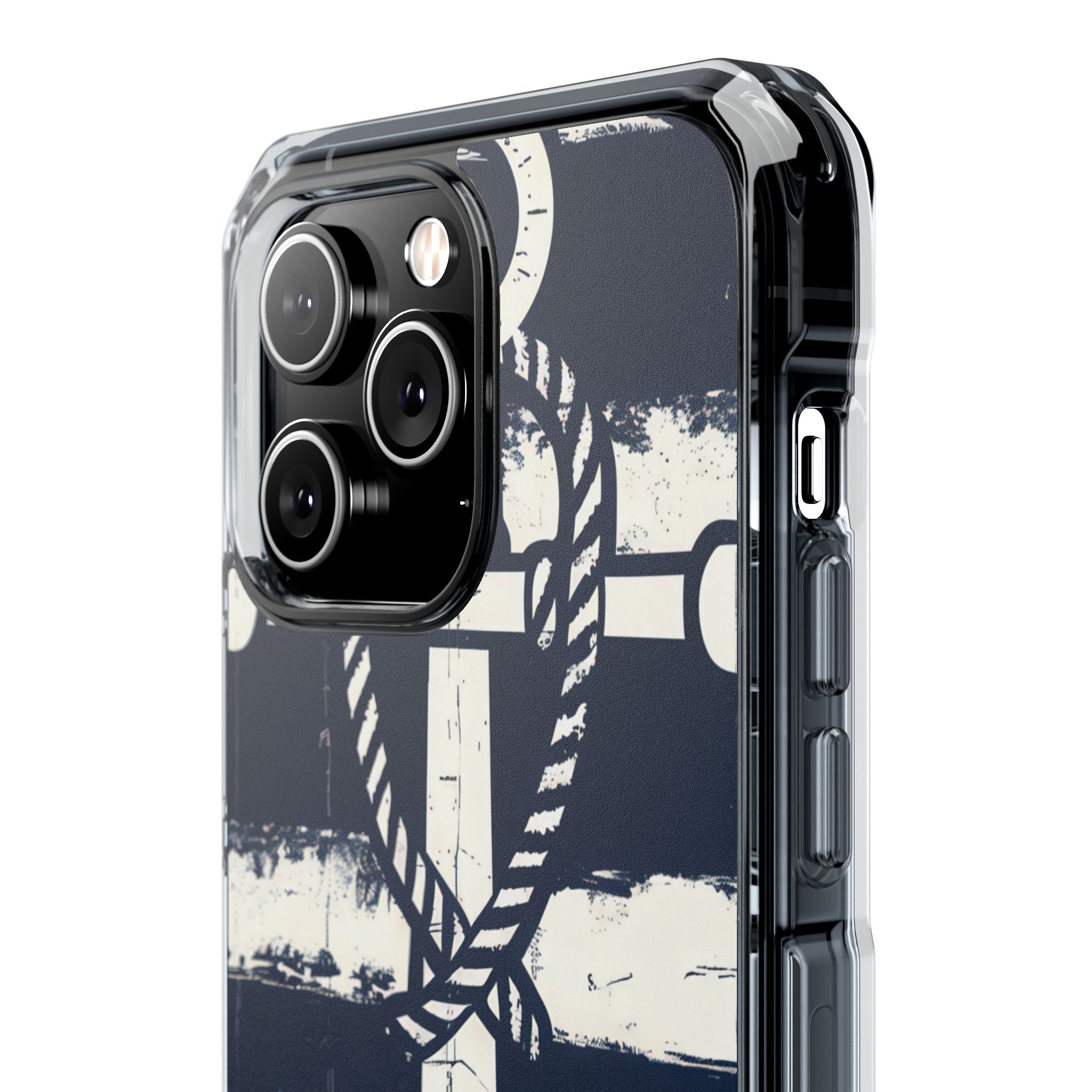 Navy Anchor Stripes iPhone 14 - Impact Clear+