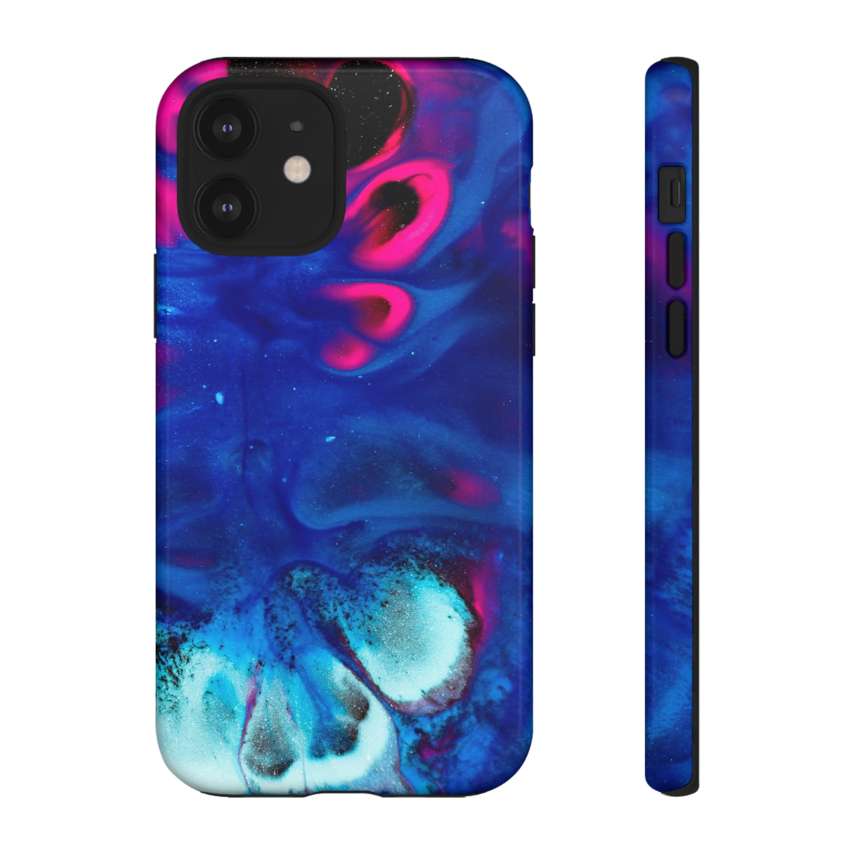 Bright Dark Blue Ink Art iPhone Case (Protective) iPhone 12 Glossy Phone Case