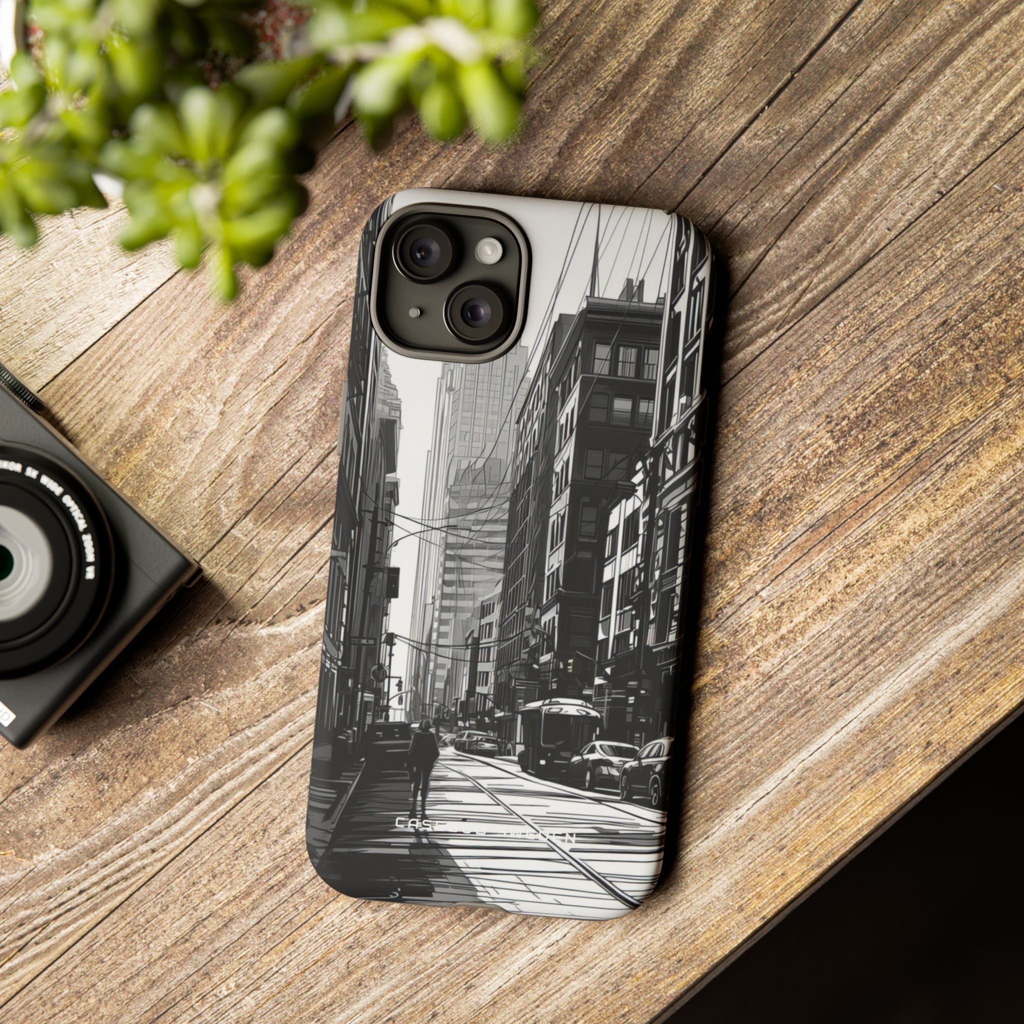 Urban Cityscape Line Perspective iPhone 15 - Tough Phone Case