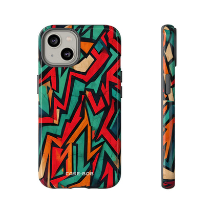 Crimson Zigzag iPhone 14 Case - Tough