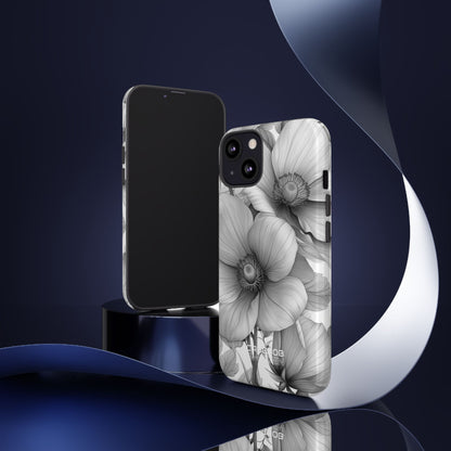 Grayscale Floral Harmony iPhone 13 - Tough