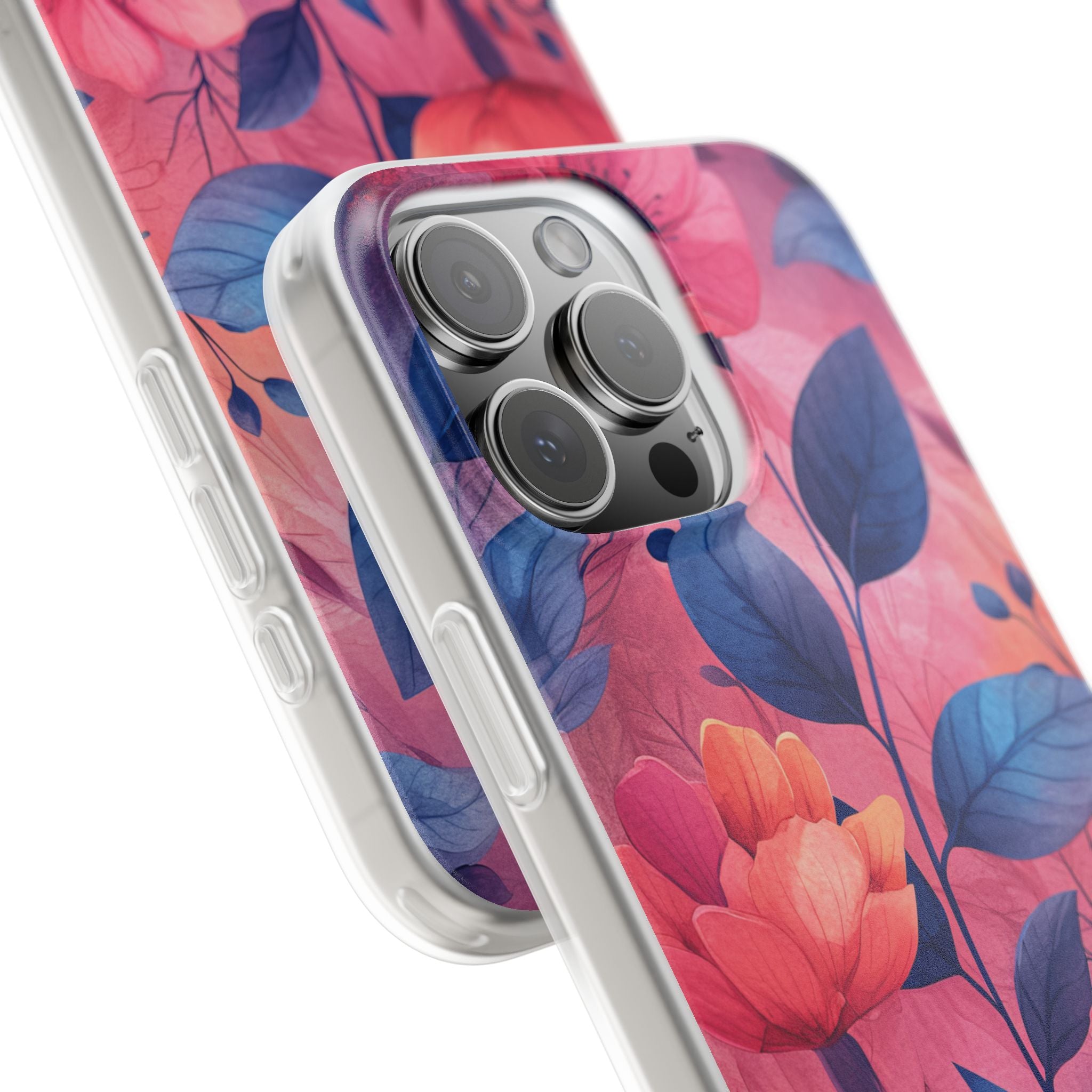 Pink Blue Floral - Flexi iPhone 16 Phone Case