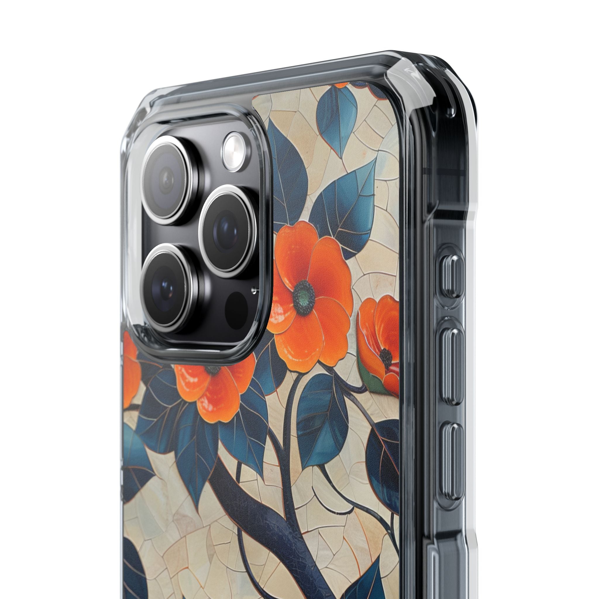 Orange Blossoms Mosaic Harmony iPhone 15 - Clear Impact Phone Case