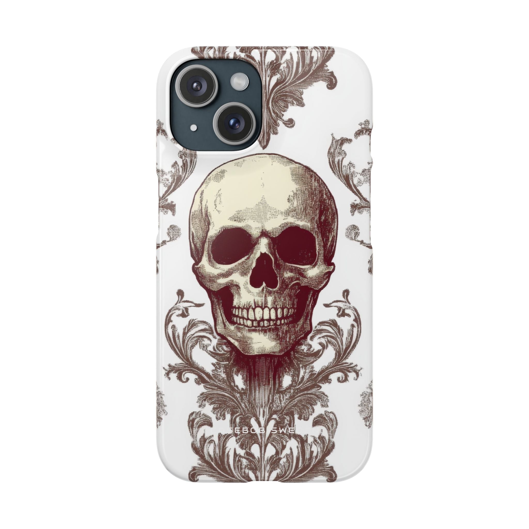 Gothic Skulls and Ornate Foliage iPhone 15 - Slim Phone Case