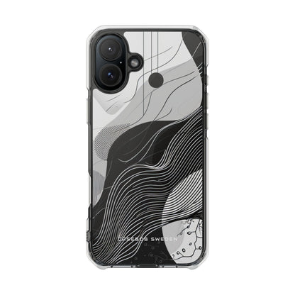 Fluid Rhythms: Monochrome Line Flow iPhone 16 - Clear Impact Phone Case