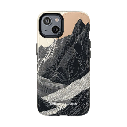 Minimalist Mountain Landscape with Flowing River iPhone 14 | Tough+ Phone Case