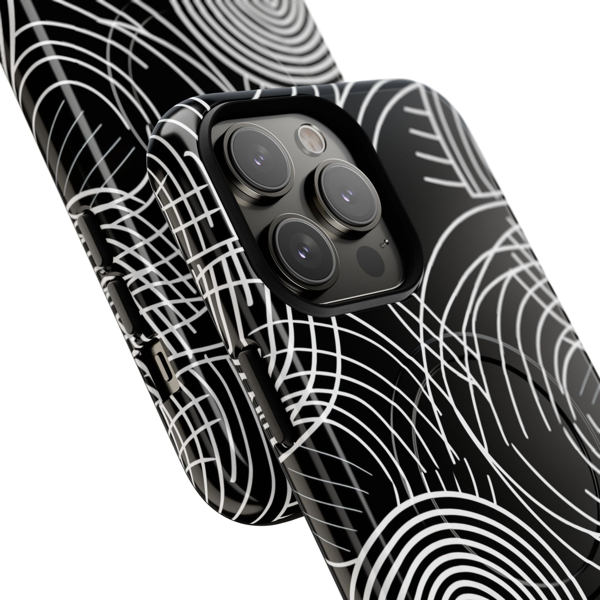 Monochrome Spiral Curves iPhone 14 - Tough+