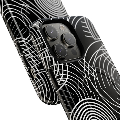 Monochrome Spiral Curves iPhone 14 - Tough+