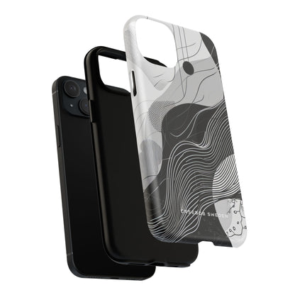 Fluid Rhythms: Monochrome Line Flow iPhone 15  Tough+ Phone Case