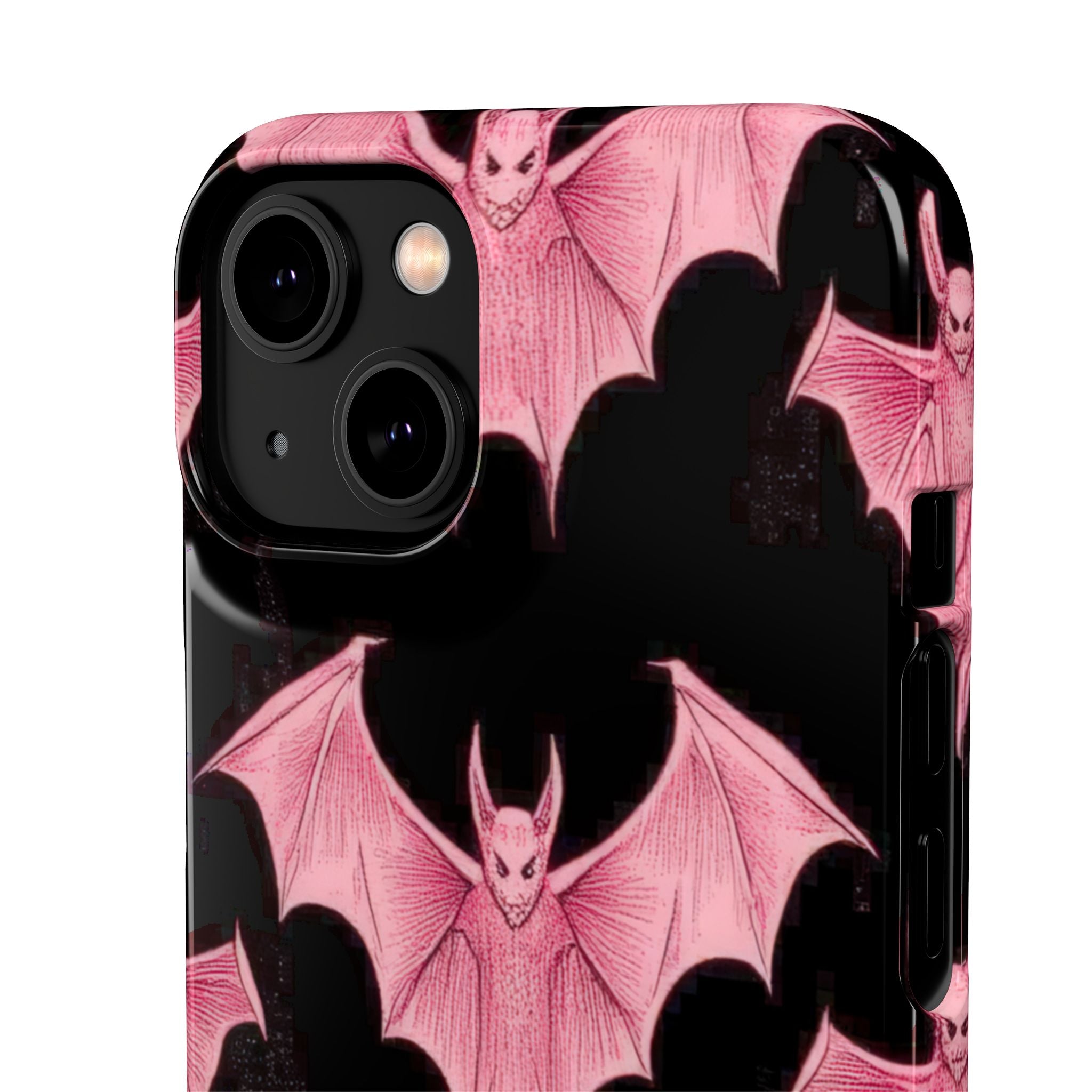 Gothic Pink Bats Aflame iPhone 14 - Slim Phone Case