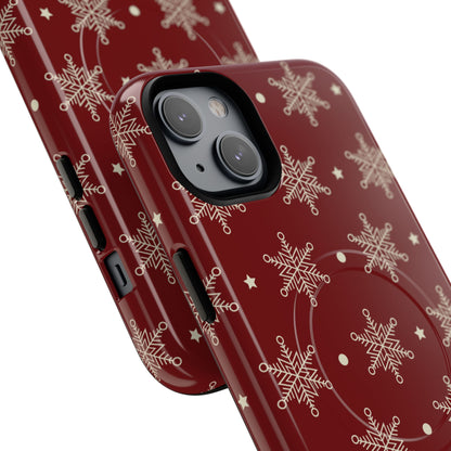 Cream Snowflake Crimson iPhone 14 Plus Case - Tough+