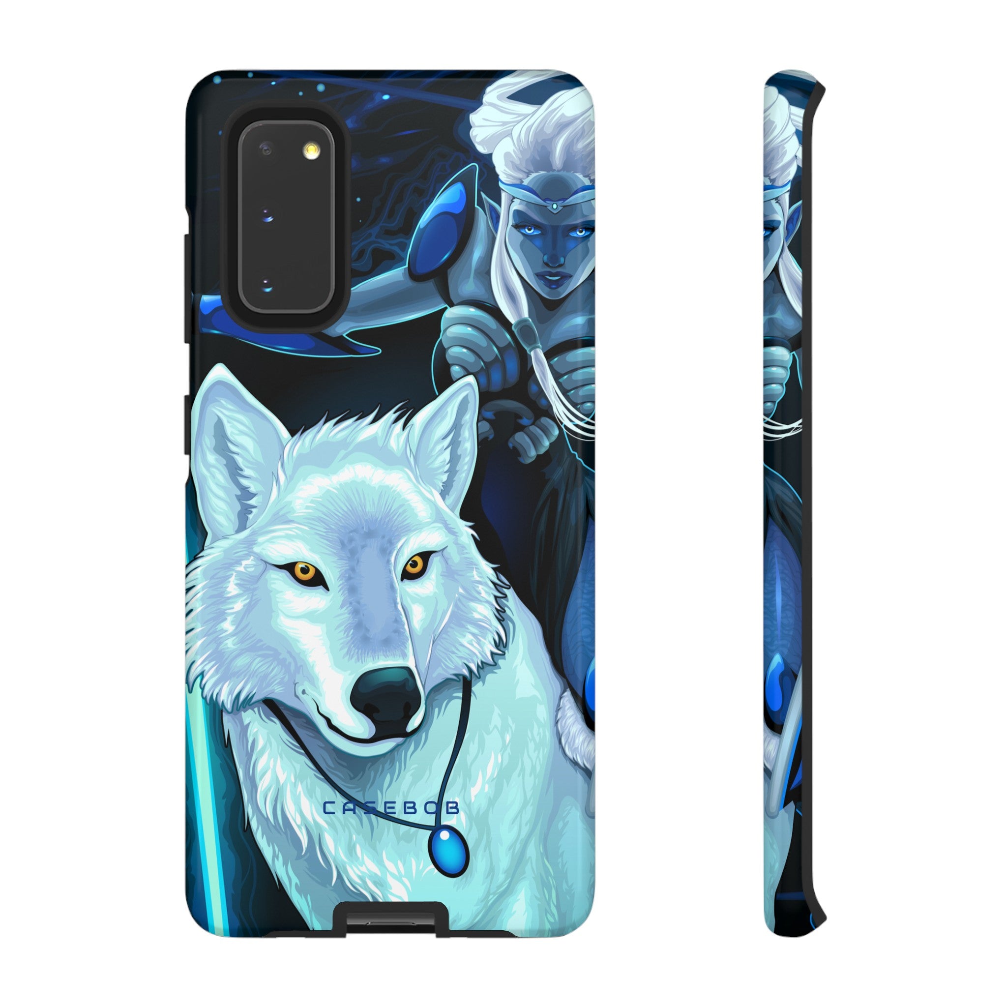 Elf with white wolf - Protective Phone Case