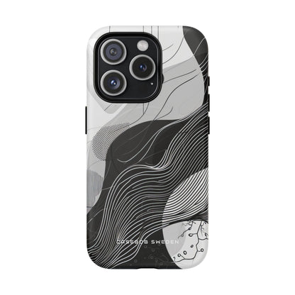 Fluid Rhythms: Monochrome Line Flow iPhone 15  Tough+ Phone Case