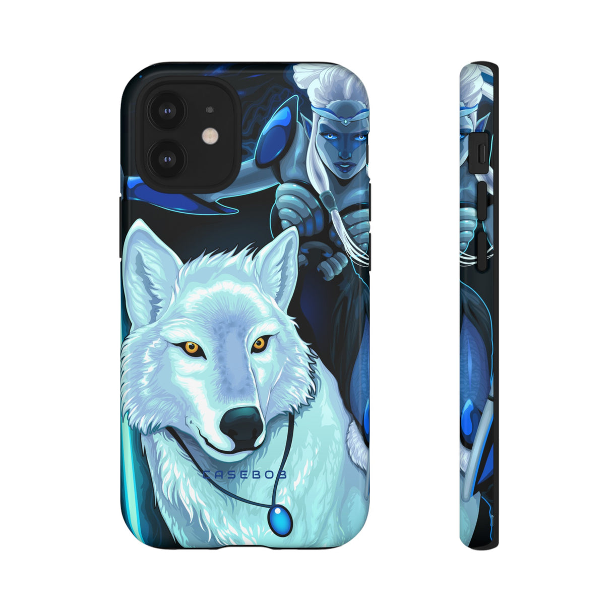 Elf with white wolf - Protective Phone Case