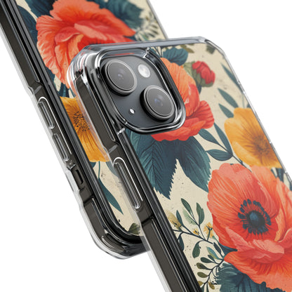 Vibrant Botanical Poppies - Clear Impact iPhone 15 Phone Case