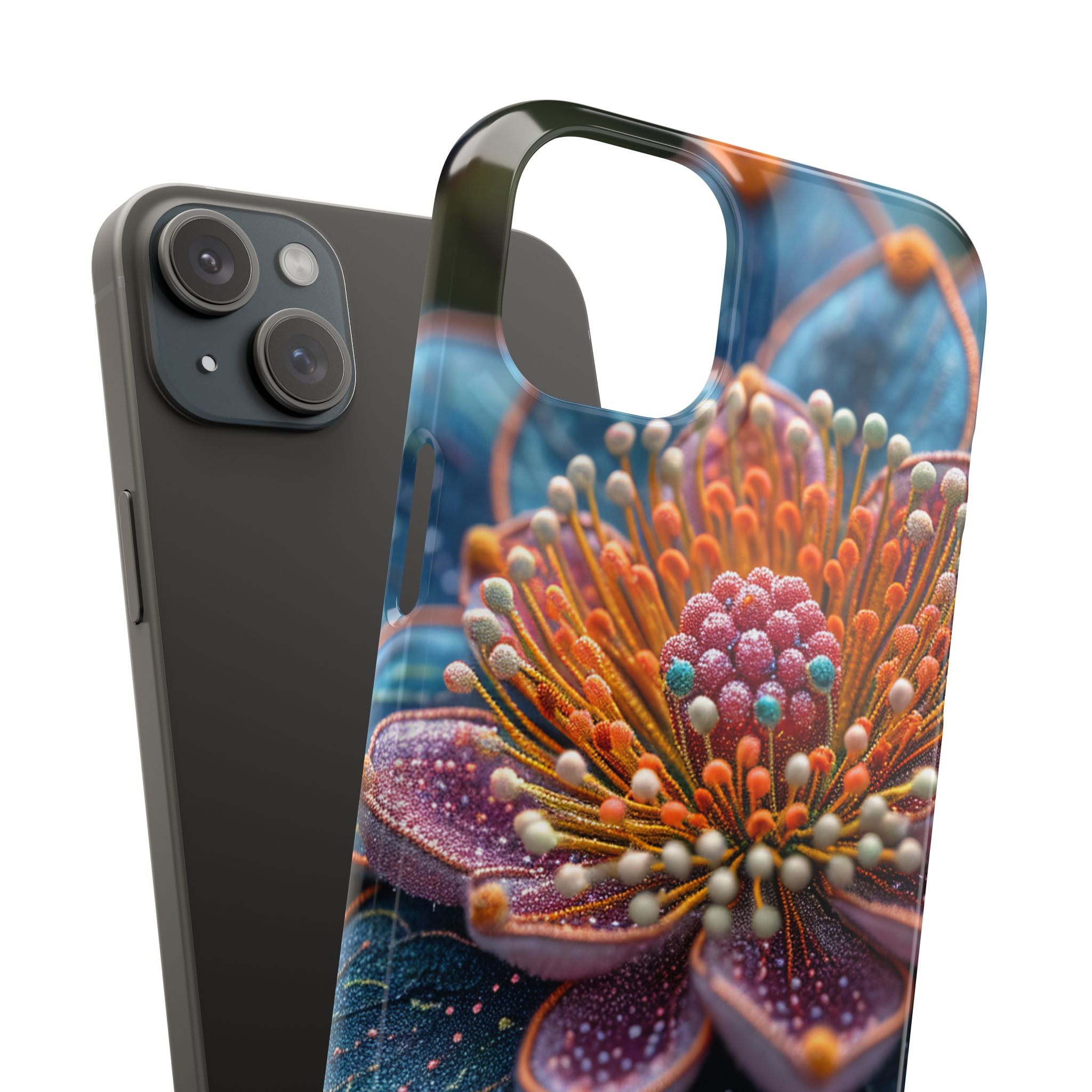 Blue-Orange Floral Swirl - Slim iPhone 15 Phone Case