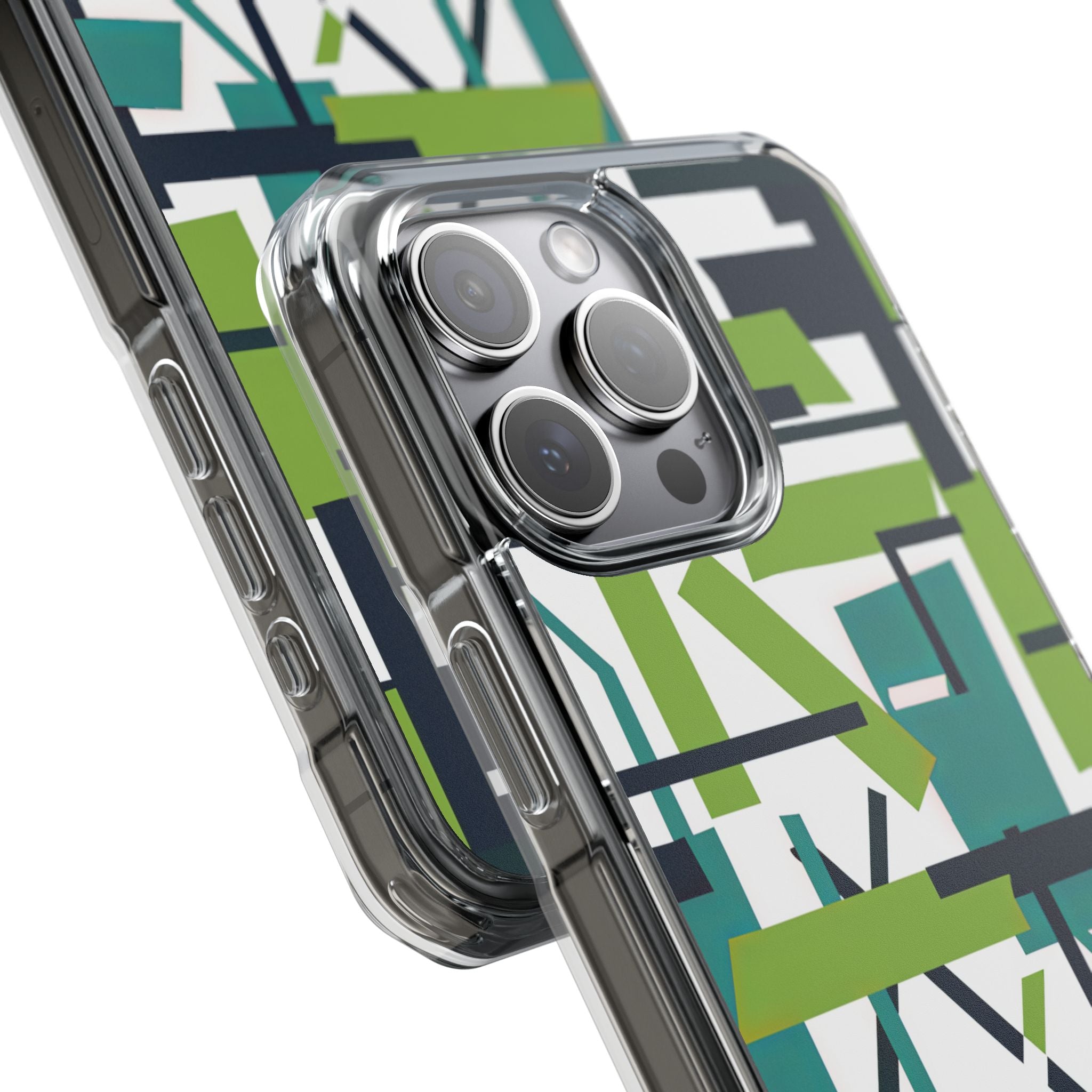 Green Geometry Glide iPhone 15 - Clear Impact Phone Case