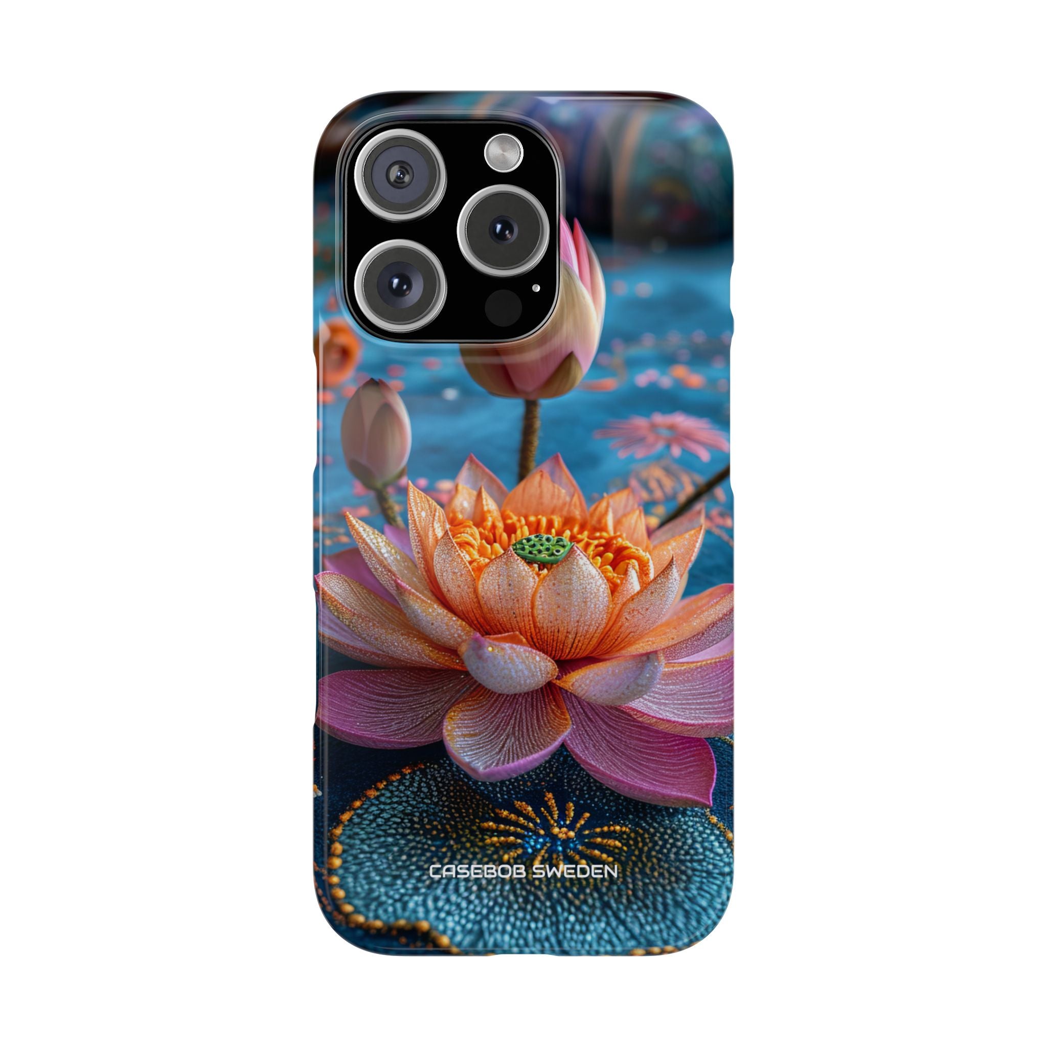 Vibrant Lotus Embroidery - Slim iPhone 16 Phone Case