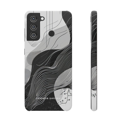 Fluid Rhythms: Monochrome Line Flow Samsung S21 - Slim Phone Case