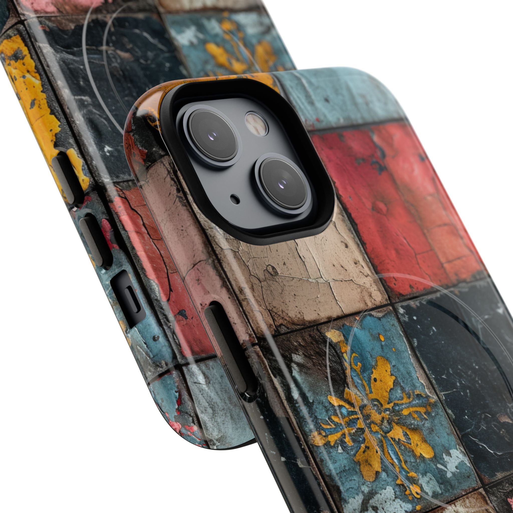 Rustic Red-Yellow Vintage Tiles - Tough + MagSafe® iPhone 14 Phone Case