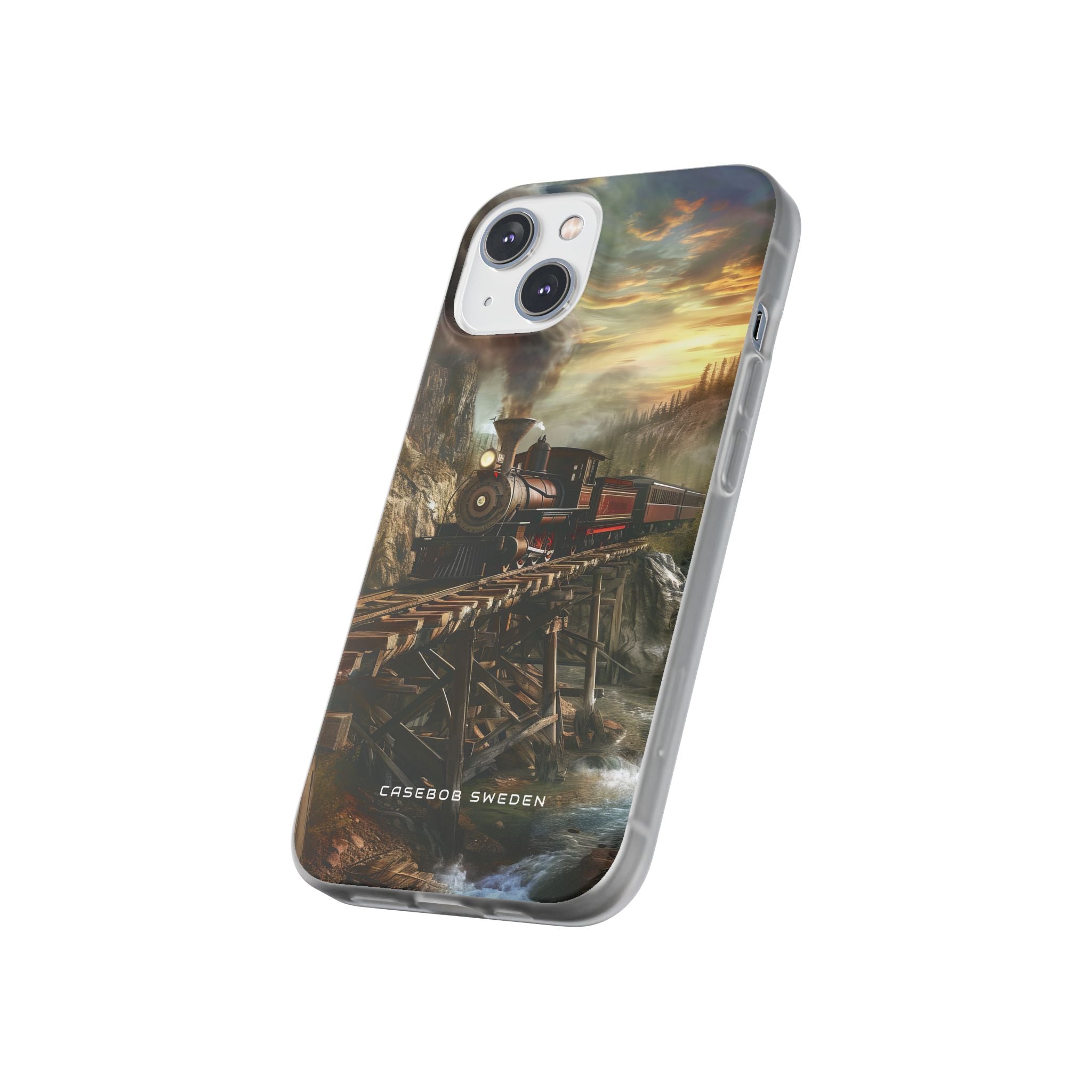 Vintage Steam Train Crossing Mountain Bridge iPhone 14 - Flexi Phone Case