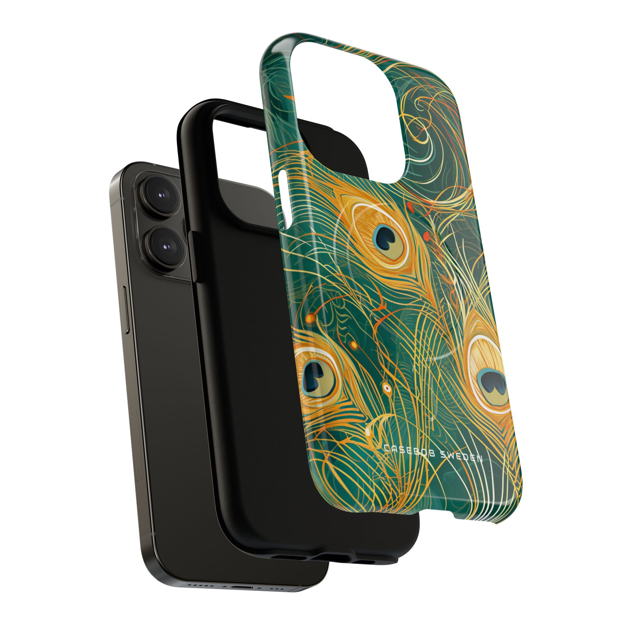 Peacock Elegance in Teal and Gold iPhone 14 | Tough+ Phone Case