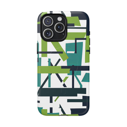 Green Geometry Glide iPhone 15 | Tough+ Phone Case