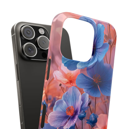 Blue Peach Blossoms - Slim iPhone 16 Phone Case