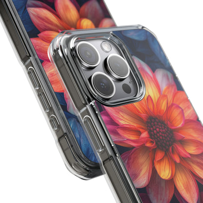 Floral Harmony Orange Blue - Clear Impact iPhone 15 Phone Case