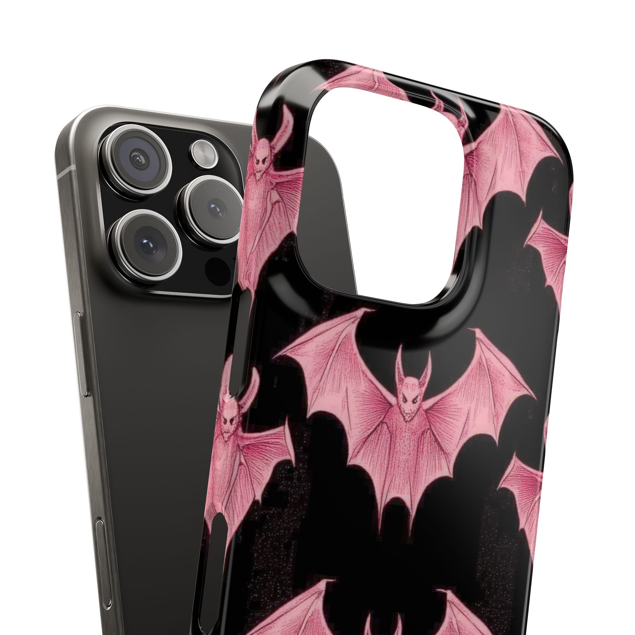 Gothic Pink Bats Aflame iPhone 16 - Slim Phone Case