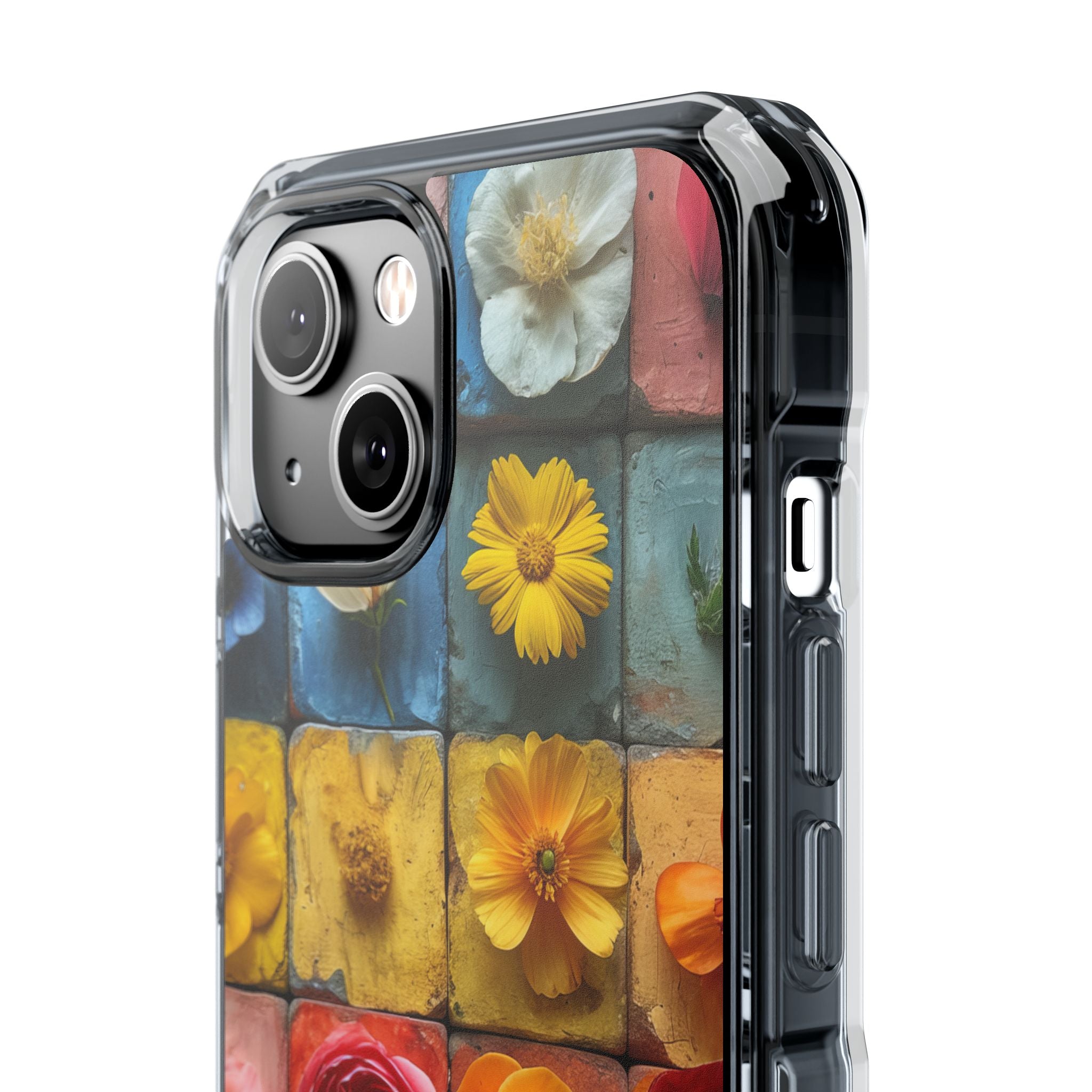 Vibrant Floral Tiles - Clear Impact iPhone 14 Phone Case