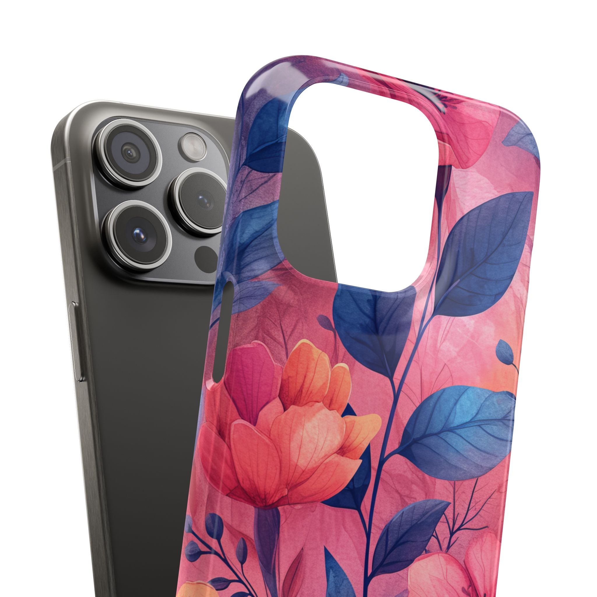 Pink Blue Floral - Slim iPhone 15 Phone Case