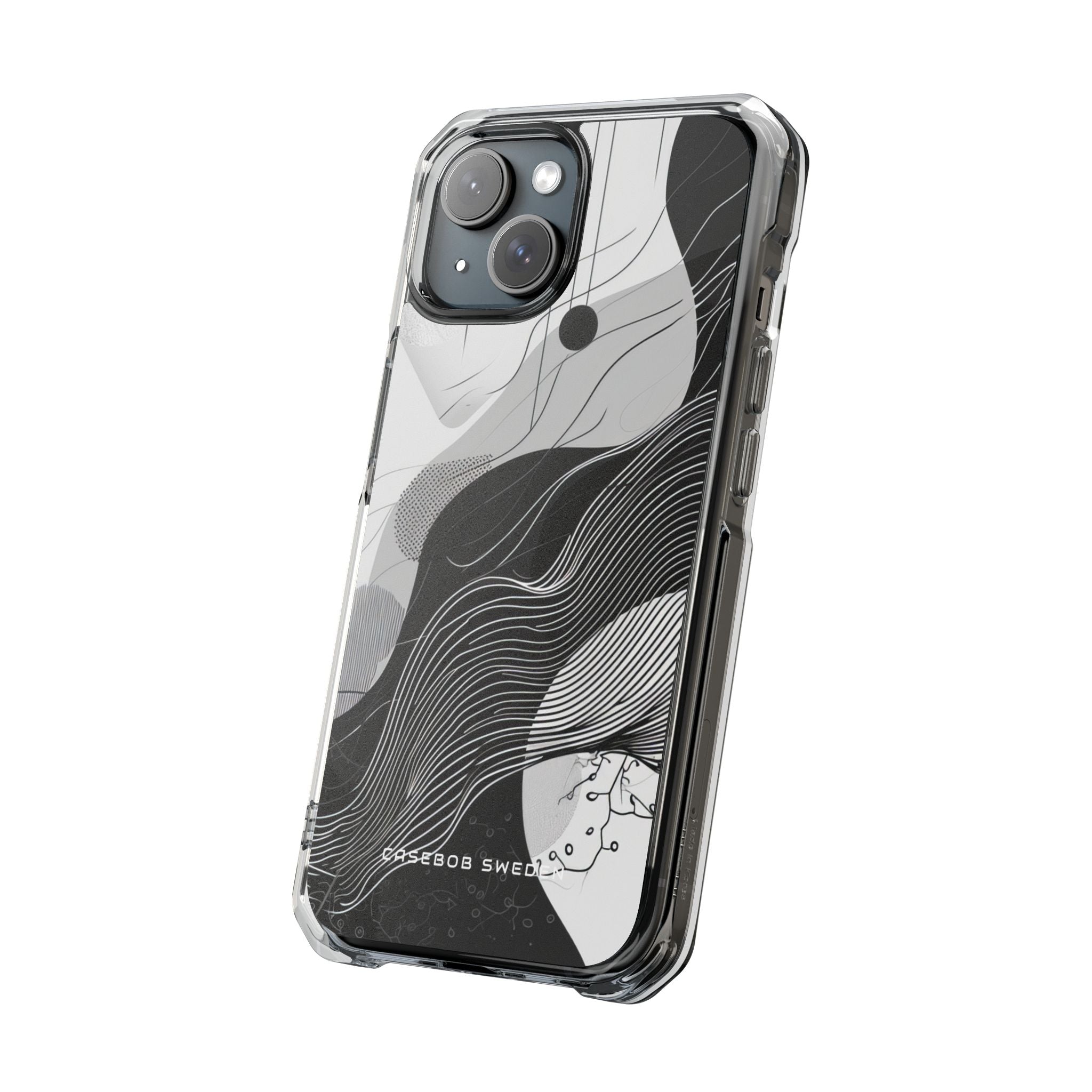 Fluid Rhythms: Monochrome Line Flow iPhone 15 - Clear Impact Phone Case