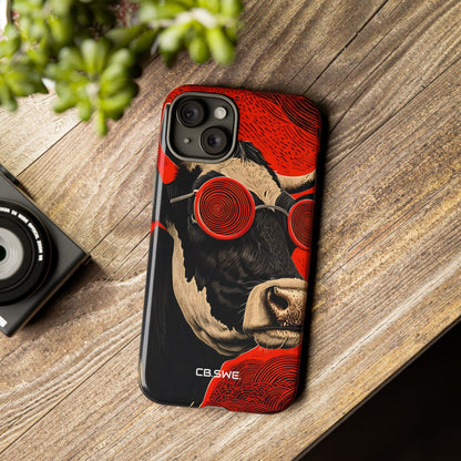 Surreal Black White Cow Red Spiral Sunglasses iPhone 15 - Tough