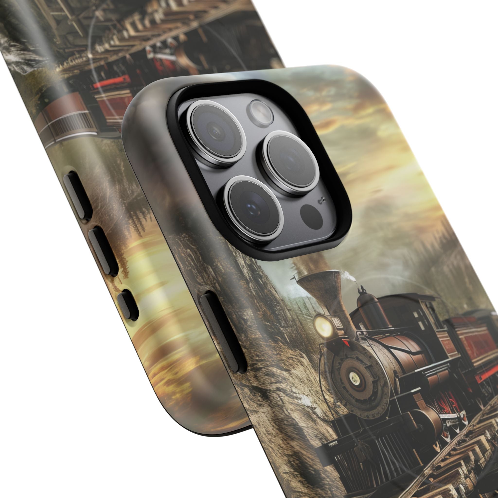 Vintage Steam Train Crossing Mountain Bridge iPhone 15  Tough+ Phone Case