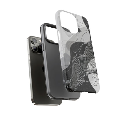 Fluid Rhythms: Monochrome Line Flow iPhone 14 - Tough Phone Case