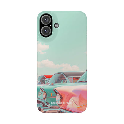 Vintage Turquoise Cars - Slim iPhone 16 Phone Case