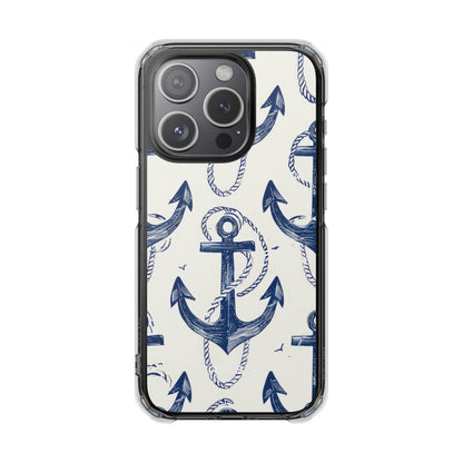 Navy Anchor Tapestry iPhone 15 - Impact Clear+