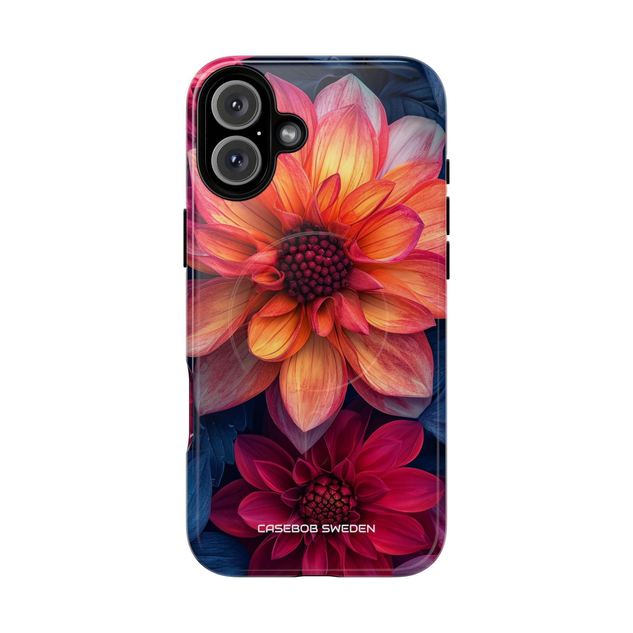 Floral Harmony Orange Blue - Tough + MagSafe® iPhone 16 Phone Case