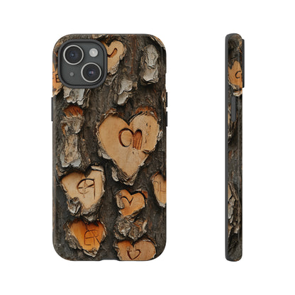 Carved Heart Trees & Initials - Protective Phone Case