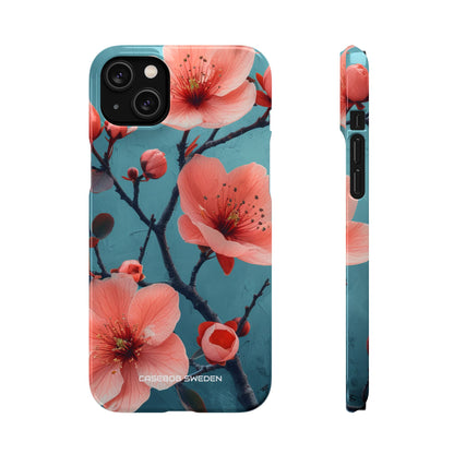 Teal Coral Blossom - Slim iPhone 14 Phone Case