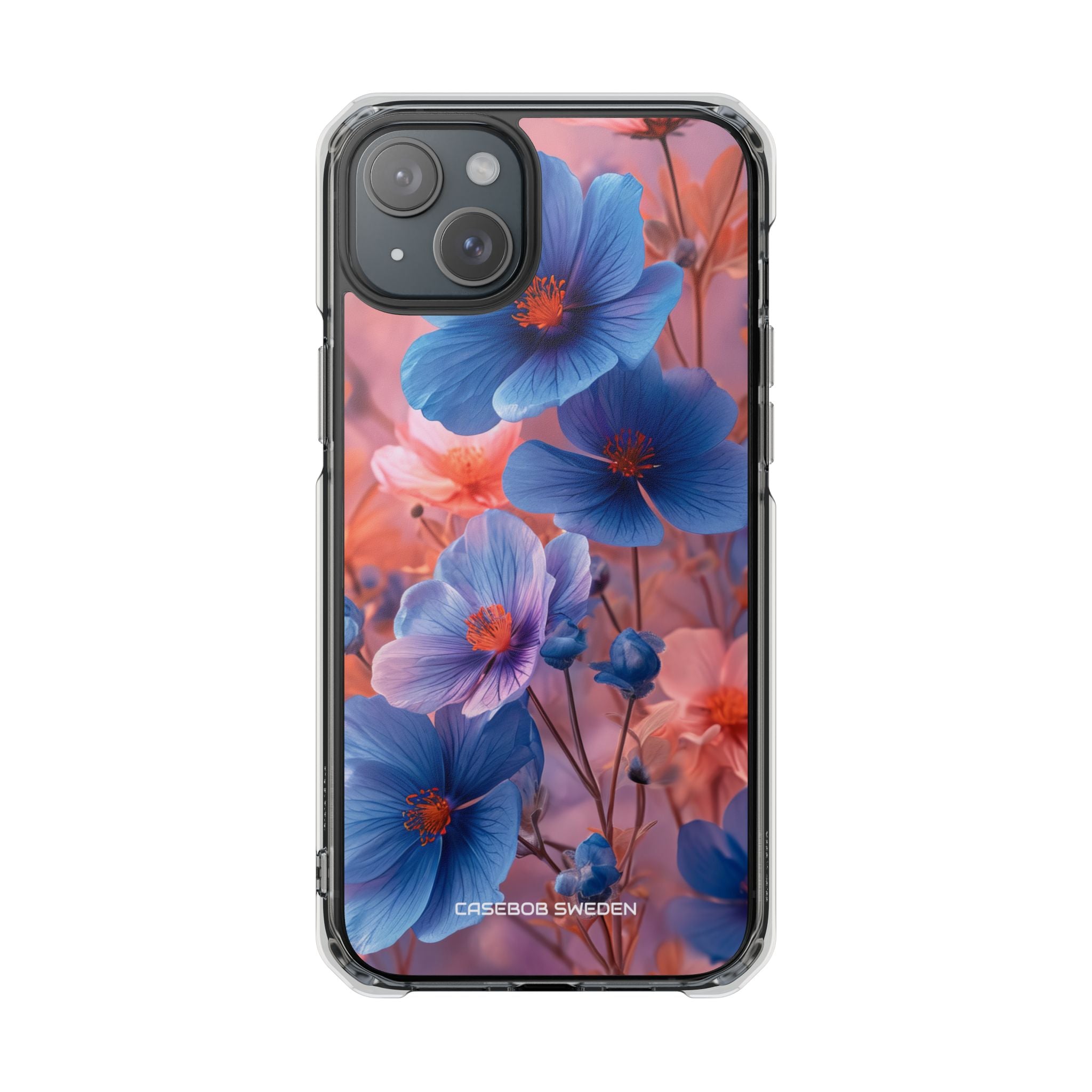 Blue Peach Blossoms - Clear Impact iPhone 15 Phone Case