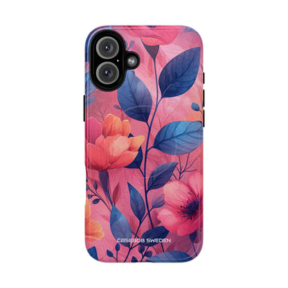 Pink Blue Floral - Tough + MagSafe® iPhone 16 Phone Case