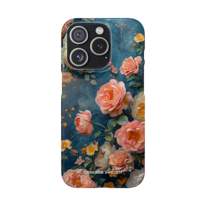 Blue Floral Elegance - Slim iPhone 15 Phone Case