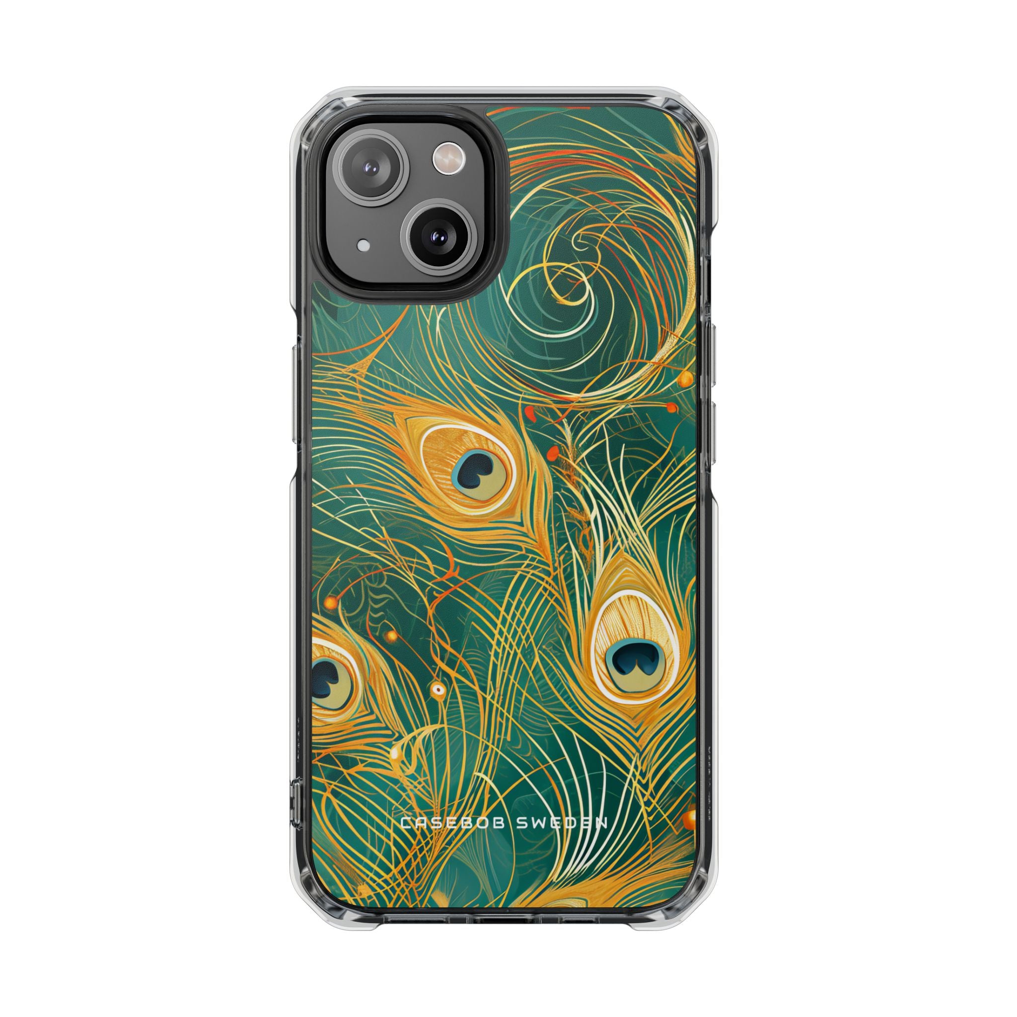 Peacock Elegance in Teal and Gold iPhone 14 - Clear Impact Phone Case