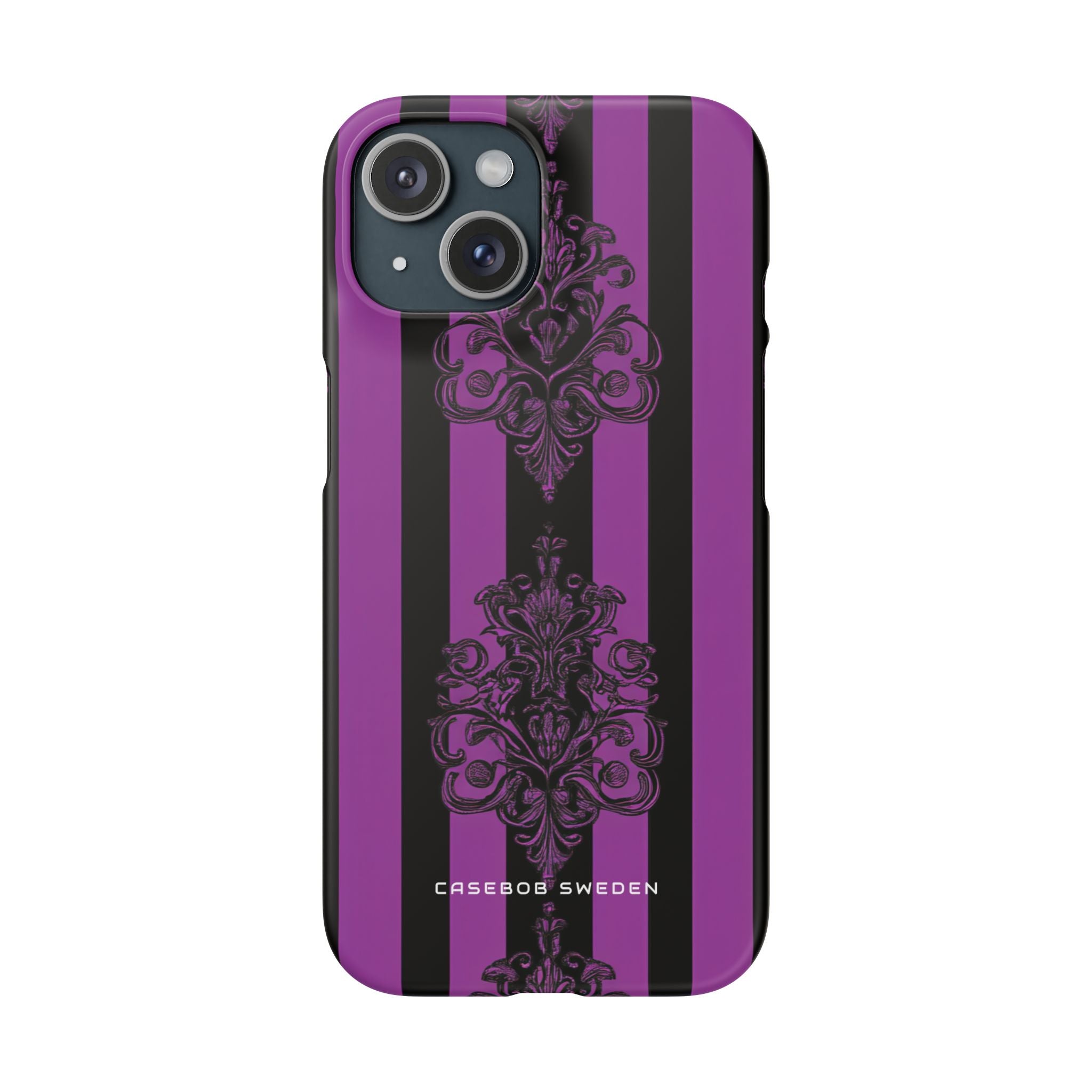 Gothic Elegance with Vertical Stripes and Ornamental Motifs iPhone 15 - Slim Phone Case