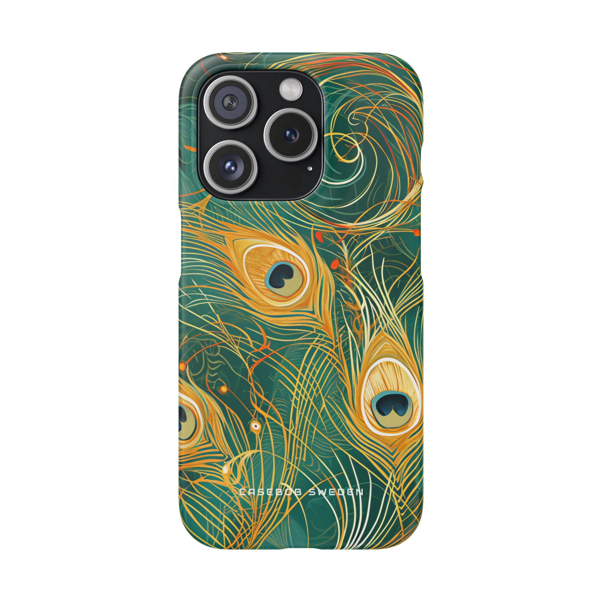 Peacock Elegance in Teal and Gold iPhone 15 - Slim Phone Case