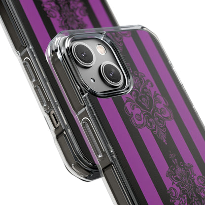 Gothic Elegance with Vertical Stripes and Ornamental Motifs iPhone 14 - Clear Impact Phone Case