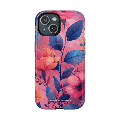 Pink Blue Floral - Tough + MagSafe® iPhone 15 Phone Case