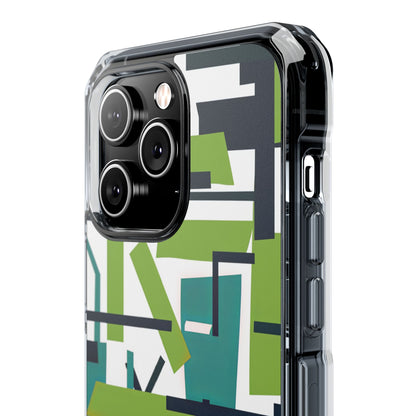 Green Geometry Glide iPhone 14 - Clear Impact Phone Case